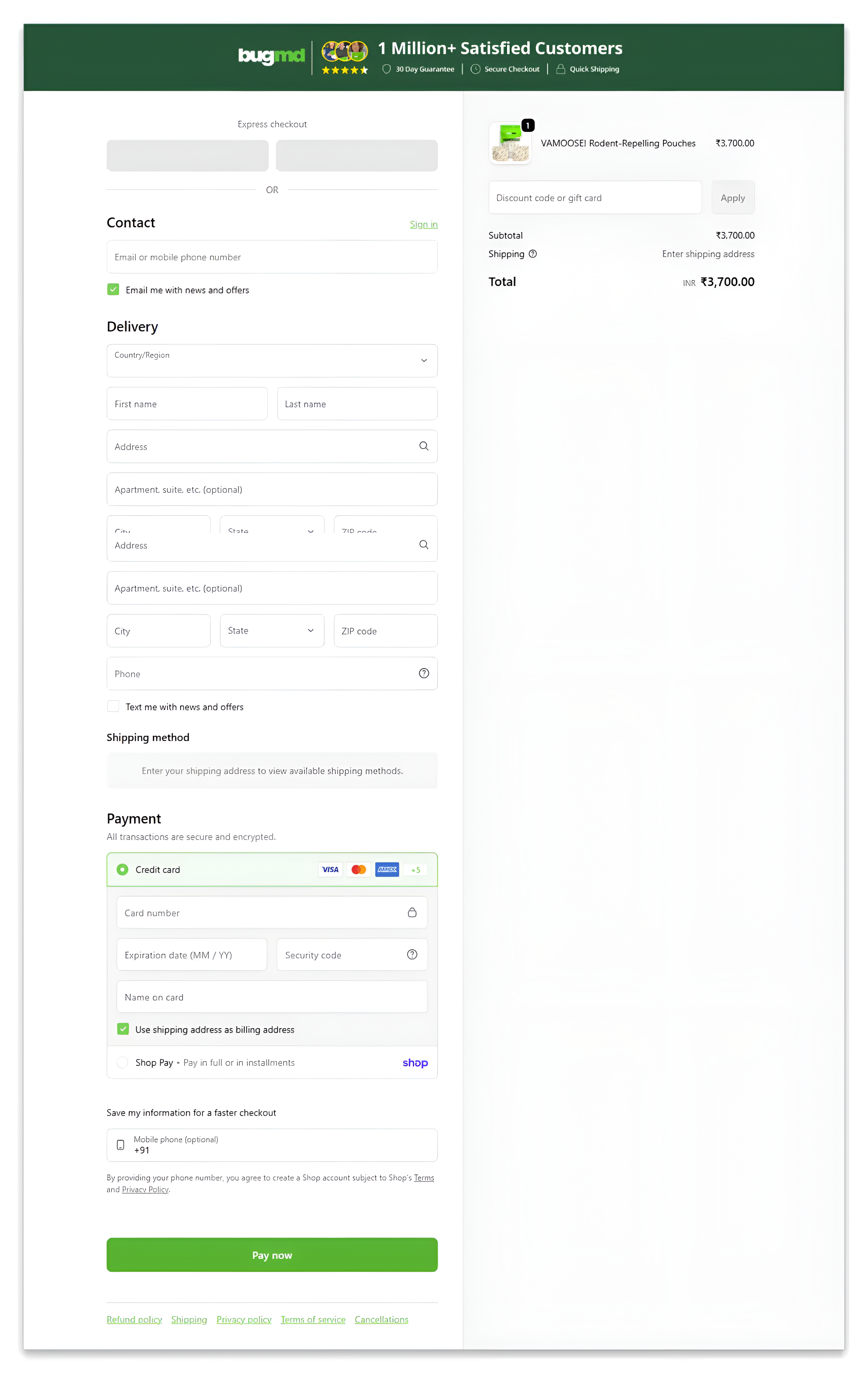 checkout page of vamoose rodent repellent